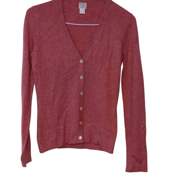 TSE 100% Cashmere Button Down Cardigan Women XS Sweater Maroon Pink Luxury Cozy - Picture 1 of 8